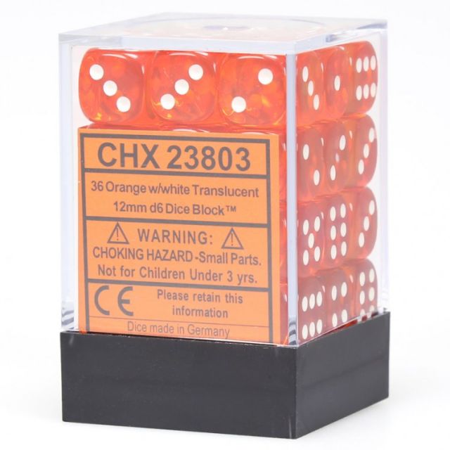 CHX23803 Chessex Manufacturing Translucent: 12mm D6 Orange/White (36) main product photo