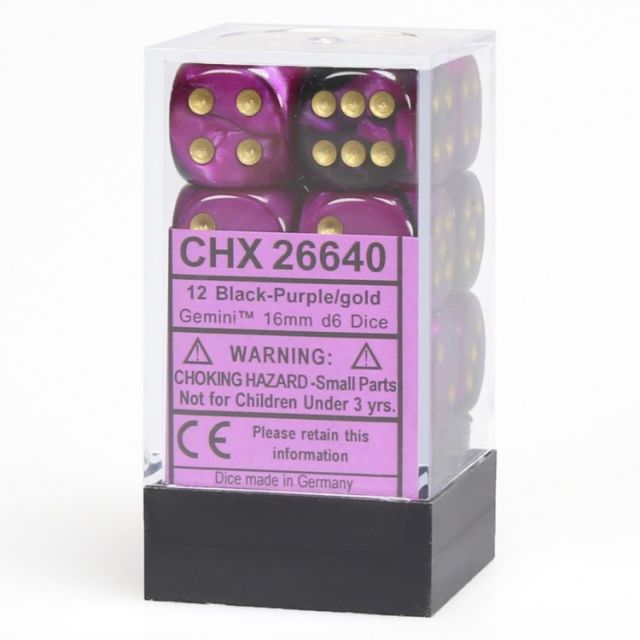 CHX26640 Chessex Manufacturing Gemini 4: 16mm D6 Black Purple/Gold (12) main product photo