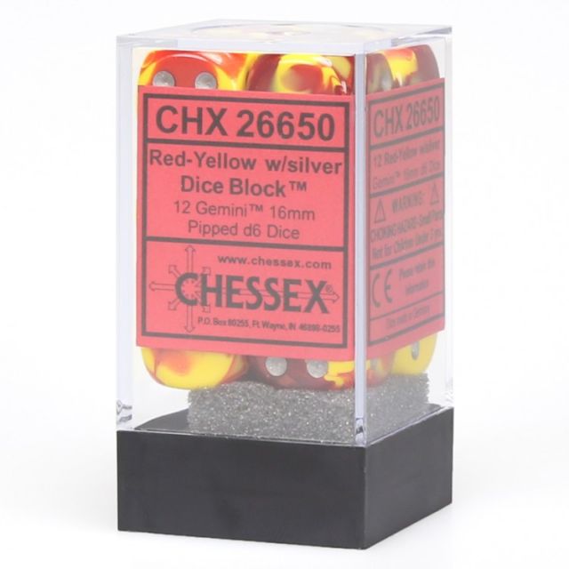 CHX26650 Chessex Manufacturing Gemini 5: 16mm D6 Red Yellow/Silver (12) main product photo