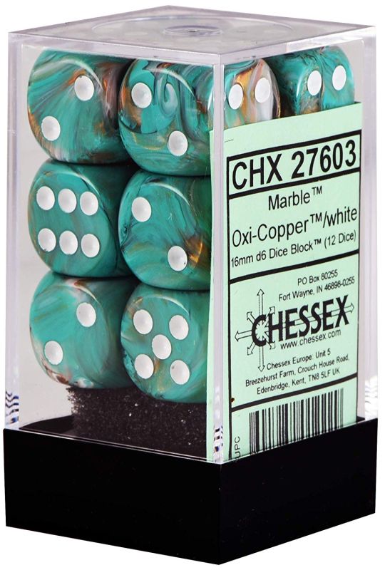 Chessex Manufacturing Dice Menagerie 10: 16mm D6 Marble Oxi Copper (12) main product photo