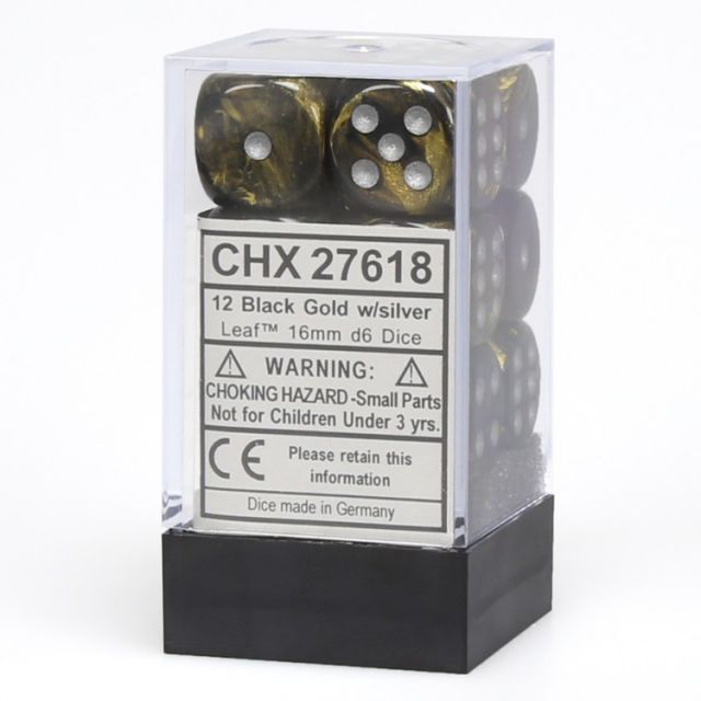 CHX27618 Chessex Manufacturing Dm4 Leaf 16mm D6 Black/Gold/Silver (12) main product photo