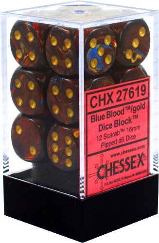 CHX27619 Chessex Manufacturing Dm5 Scarab 16mm D6 Blue/Blood/Gold (12) main product photo