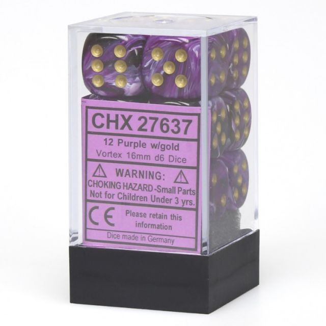 CHX27637 Chessex Manufacturing Vortex: 16mm D6 Purple/Gold/Black (12) main product photo