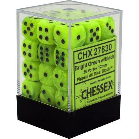 CHX27830 Chessex Manufacturing Vortex: 12mm D6 Bright Green/Black (36) main product photo