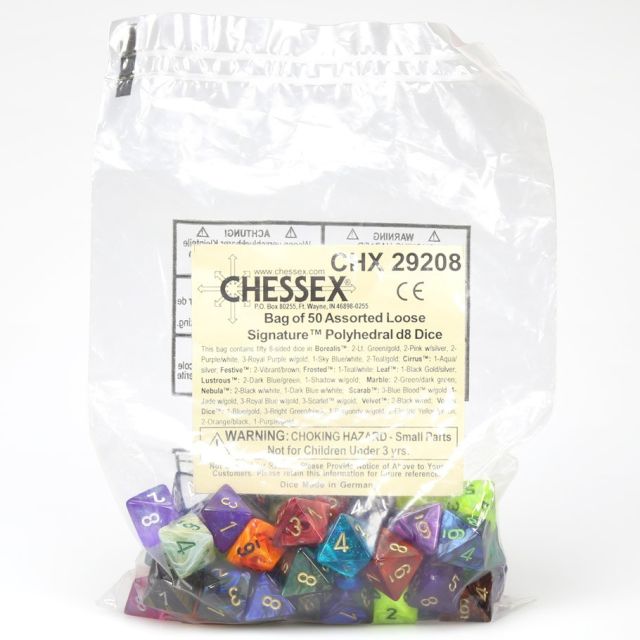 CHX29208 Chessex Manufacturing Signature: Poly D8 Assorted Bag of Dice (50) Revised main product photo
