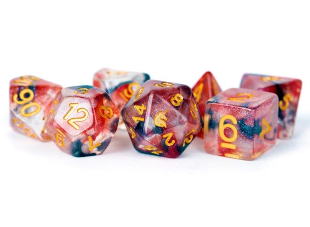 MET704 Metallic Dice Company Unicorn Resin 16mm Polyhedral Dice Set: Phoenix Ash (7) main product photo