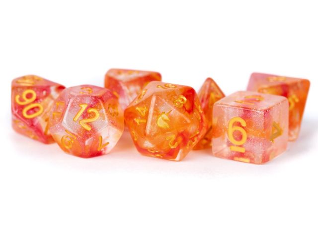 MET707 Metallic Dice Company Unicorn Resin 16mm Polyhedral Dice Set: Mystic Embers (7) main product photo