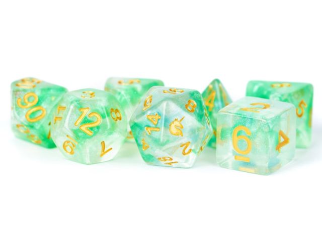 MET709 Metallic Dice Company Unicorn Resin 16mm Polyhedral Dice Set: Icy Everglades main product photo