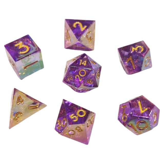 CHR60199 Chronicle RPG Accessories 7-Set Sharp Resin Dice Purple Sparkle main product photo