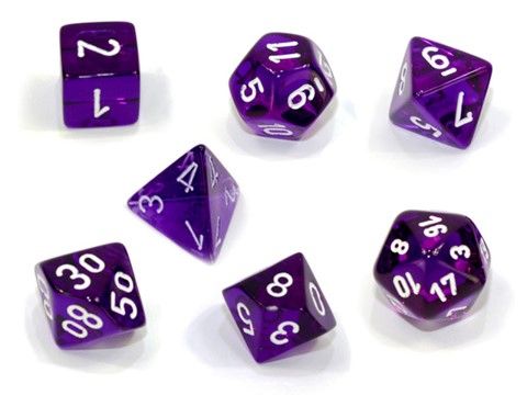 CHX20377 Chessex Manufacturing Translucent: Mini-Polyhedral Purple/white 7-Die Set main product photo