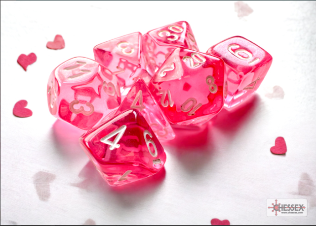 CHX20384 Chessex Mfg Translucent: Mini-Polyhedral Pink/white 7-Die Set main product photo