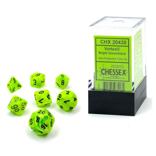 CHX20430 Chessex Manufacturing Vortex: Mini-Polyhedral Bright Green/black 7-Die Set main product photo
