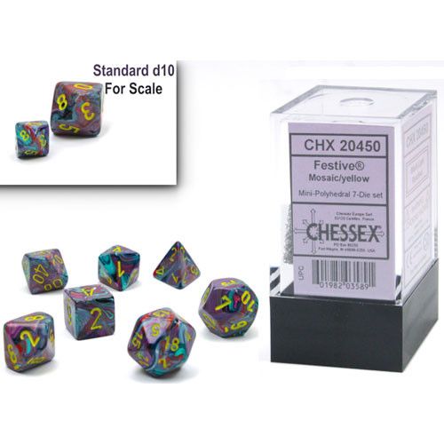 CHX20450 Chessex Manufacturing Festive: Mini-Polyhedral Mosaic/yellow 7-Die set main product photo