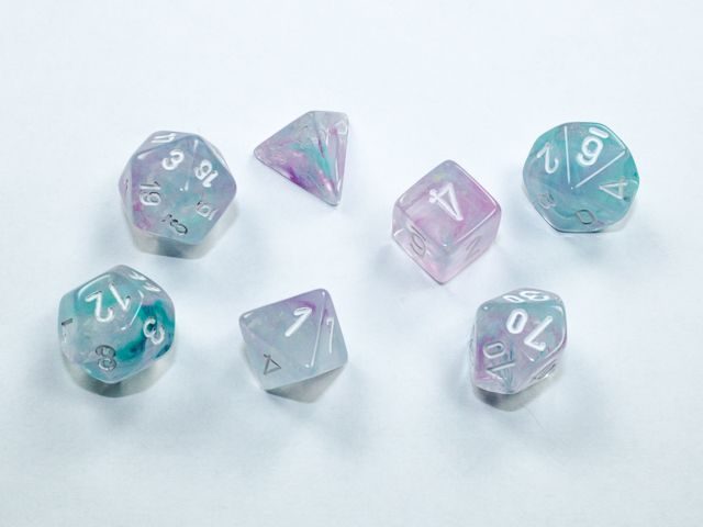 CHX20545 Chessex Manufacturing Nebula: Mini-Polyhedral Wisteria/white 7-Die set main product photo