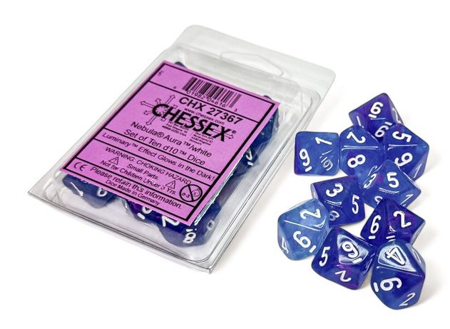 CHX27367 Chessex Manufacturing Nebula: Aura/white Luminary Set of Ten d10s main product photo