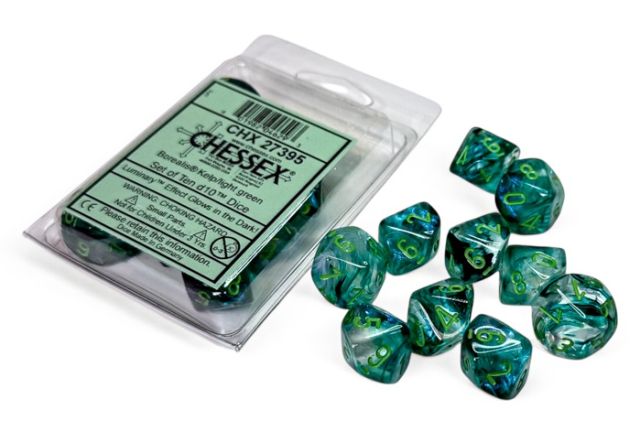 CHX27395 Chessex Manufacturing Borealis: Kelp/light green Luminary Set of Ten d10s main product photo