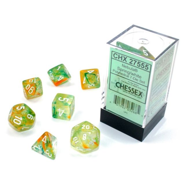 CHX27555 Chessex Manufacturing Nebula: Polyhedral Spring/white Luminary 7-Die Set main product photo