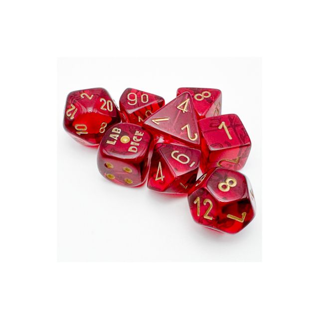 CHX30058 Chessex Mfg. Lab Dice 7: Translucent Polyhedral Crimson/gold 7-Die Set (with bonus die) main product photo