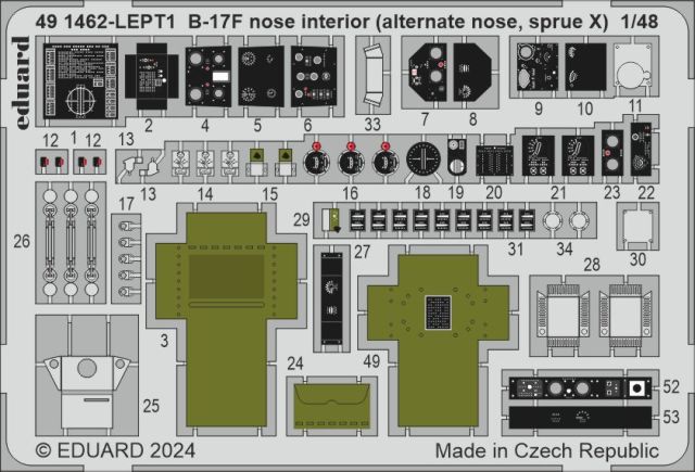EDU-491462 Eduard B-17F nose interior (alternate nose, sprue X) 1/48 Photo etched set for EDUARD main product photo