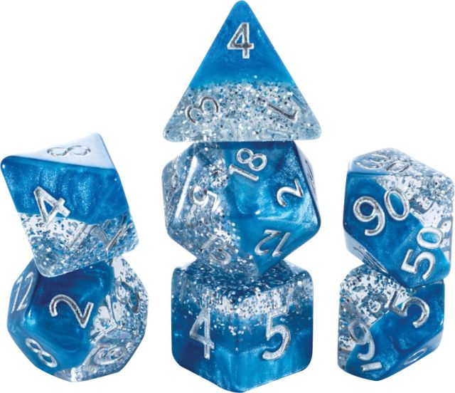 GKGHG30 Gate Keeper Games Halfsies Dice: Glitter Edition - Blue (7 Polyhedral Dice Set) main product photo