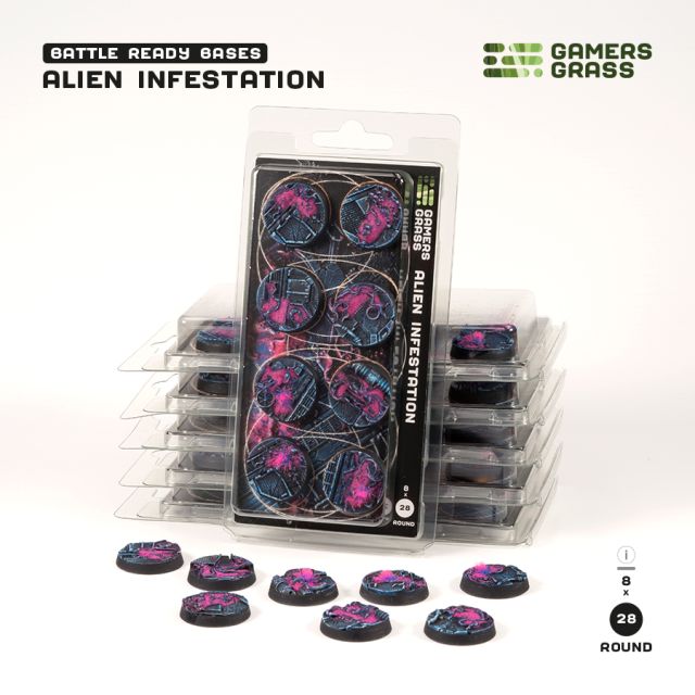 GSG-GGB-AIR28 Gamers Grass Battle Ready Bases - Alien Infestation - Round 28mm (x8) main product photo
