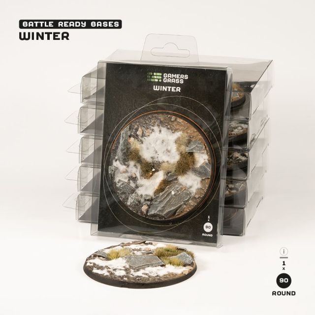 GSG-GGB-WR90 Gamers Grass Battle Ready Bases - Winter - Round 90mm (x1) main product photo