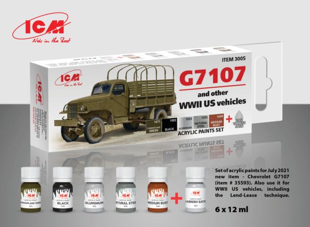 ICM-3005 ICM Set of 6 Acrylic Paint Set for G7107 (and other WW2 US vehicles) main product photo