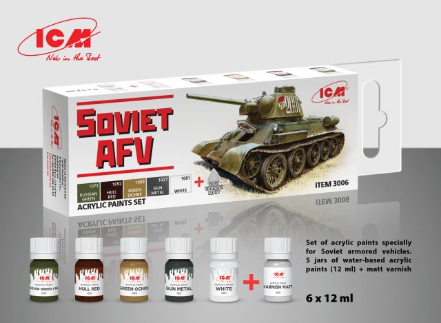 ICM-3006 ICM Set of 6 Acrylic Paints Specially for Soviet Armored Vehicles main product photo