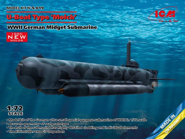 ICM-S.019 ICM 1/72 U-Boat Type 'Molch', WWII German Midget Submarine (100% new molds) main product photo