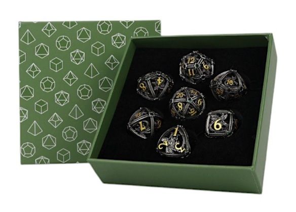 LPG251889 Let's Play Games LPG Dice: Hoard Guardian Dice Set - Steel/Green main product photo