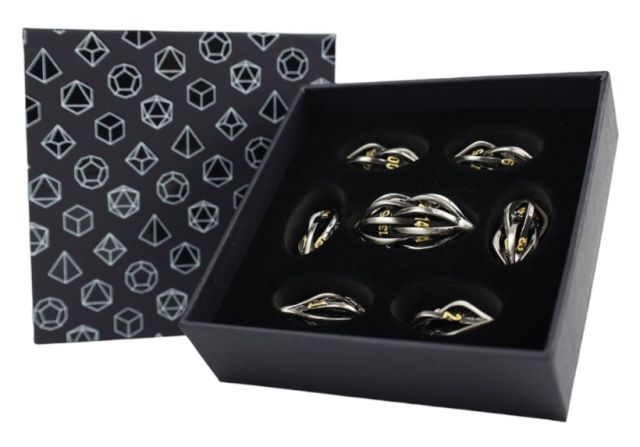 LPGES4531 Let's Play Games LPG Dice: RPG Set - Hollow Elliptic, Chrome and Gold main product photo