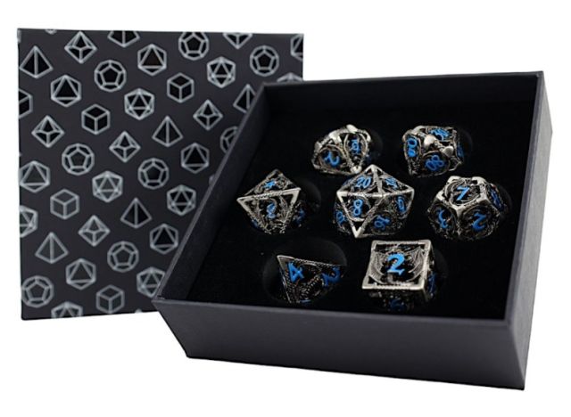 LPGES4538 Let's Play Games LPG Dice: RPG Set - Hollow Dragon, Stainless and Blue main product photo