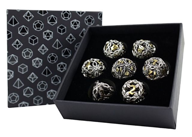 LPGES4541 Let's Play Games LPG Dice: RPG Set - Hollow Vines, Chrome and Gold main product photo