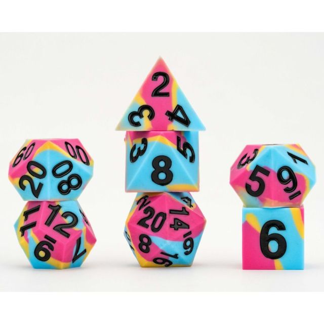 MET7507 Fanroll by Metallic Dice Games 16mm Pride Sharp Edge Silicone Rubber Poly Dice Set: Pansexual (7) main product photo