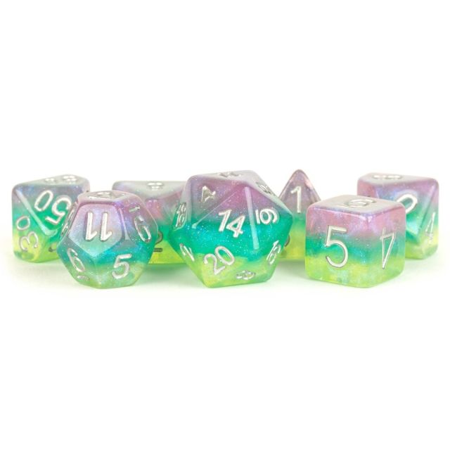 MET764 Metallic Dice Games 16mm Resin Poly Dice Set: Layered Stardust Radiance (7) main product photo