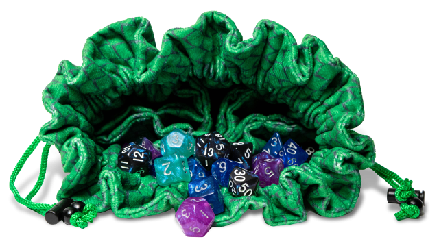 MET9104 Fanroll Dragon Storm Velvet Compartment Dice Bag: Green Dragon Scales main product photo