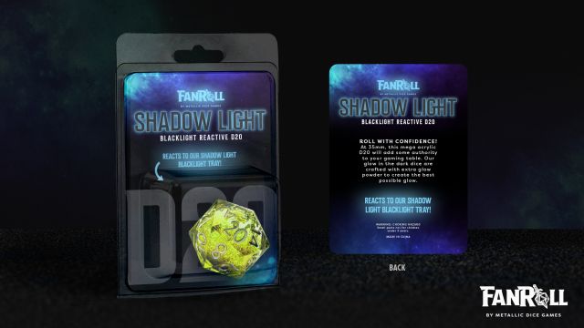 MET96820 Fanroll Shadow Light UV Reactive Individual d20 Elixir Liquid Core Dice main product photo