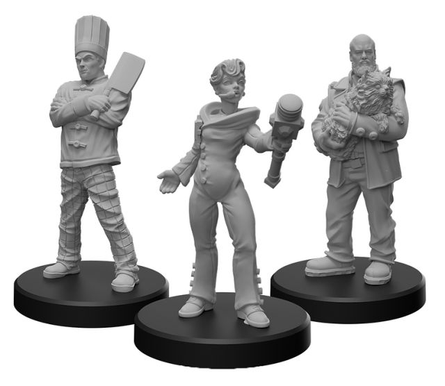 MFC33021 Monster Fight Club Cyberpunk Red RPG: Edgerunners H - Male Chef, Media 5 Female , and Fixer Male w/ Cat main product photo