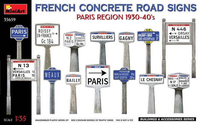 MIART-35659 MiniArt 1/35 French Concrete Road Signs 1930-40's. Paris Region main product photo