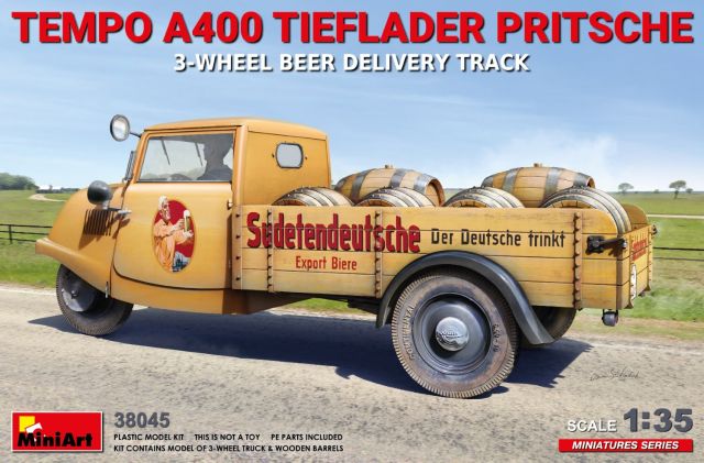 MIART-38045 MiniArt 1/35 Tempo A400 Tierflader Pritsche 3-Wheel Beer Delivery Truck main product photo