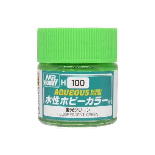 MRHOB-H100 Mr Hobby Aqueous Color H100 Fluorescent Green 10ml Bottle main product photo