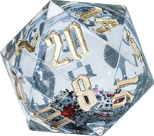 SDZ0012-04 Sirius Dice Snow Globe: 54mm D20 - Silver Ink, Silver Glitter, Red and Green Snowflakes main product photo