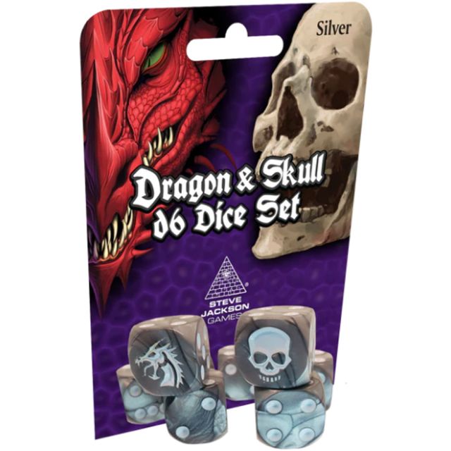 SJG5900-15 Steve Jackson Games Dragon and Skull D6 Dice Set - Silver main product photo