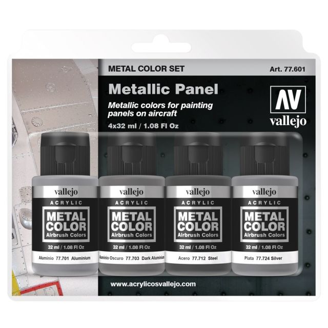 VJP77601 Acrylicos Vallejo Metal Color: Metal: Metallic Panel 4pk (32ml.) main product photo