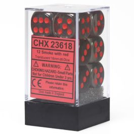 CHX23618 Chessex Manufacturing Translucent: 16mm D6 Smoke/Red (12)