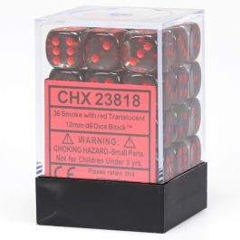 CHX23818 Chessex Manufacturing Translucent: 12mm D6 Smoke/Red (36)