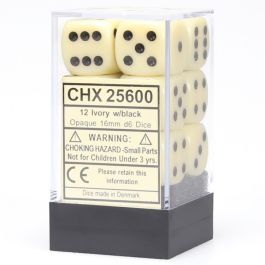 CHX25600 Chessex Manufacturing Opaque: 16mm D6 Ivory/Black (12)