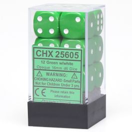 CHX25605 Chessex Manufacturing Opaque: 16mm D6 Green/White (12)