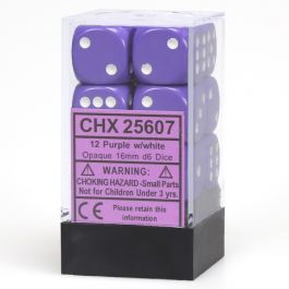 CHX25607 Chessex Manufacturing Opaque: 16mm D6 Purple/White (12)