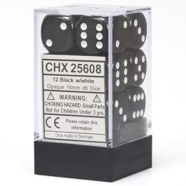 CHX25608 Chessex Manufacturing Opaque: 16mm D6 Black/White (12)